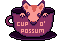 possum peeking out of a purple teacup